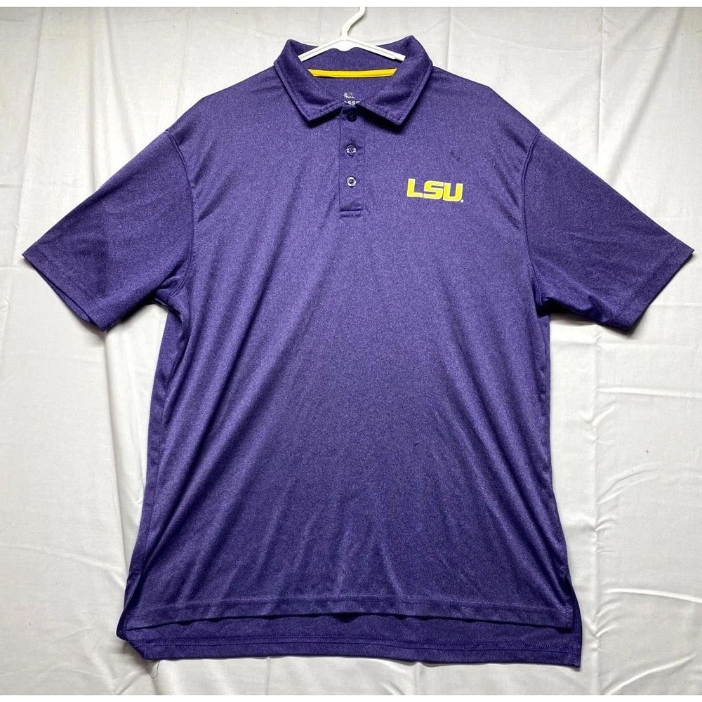 Colosseum NCAA LSU Tigers Football Polo Shirt Mens XL Purple High Low Hem Sports